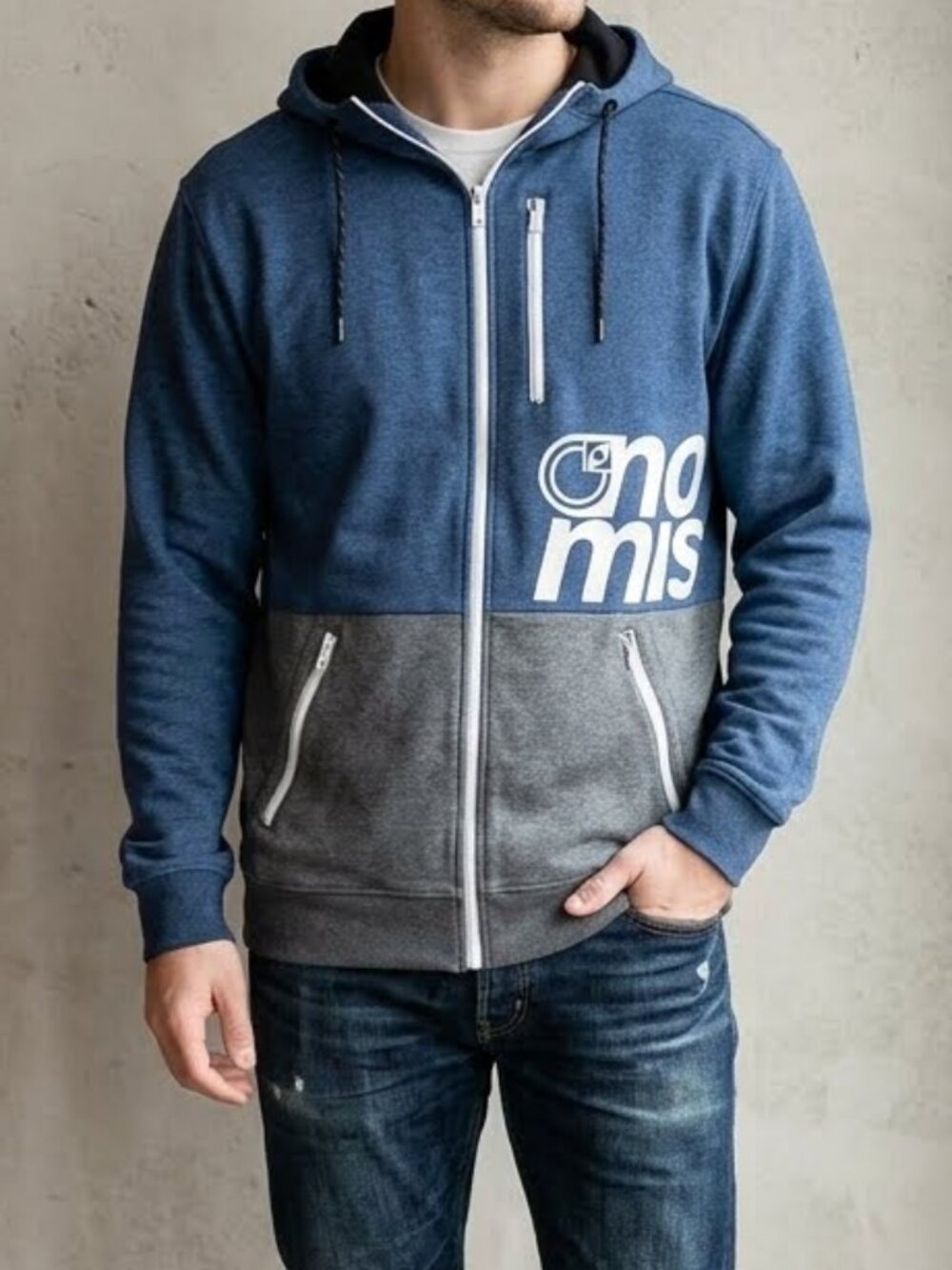 Nomis Men's Snowboard Graphic Spell Out Hoodie Size XL Full Zip Colorblock